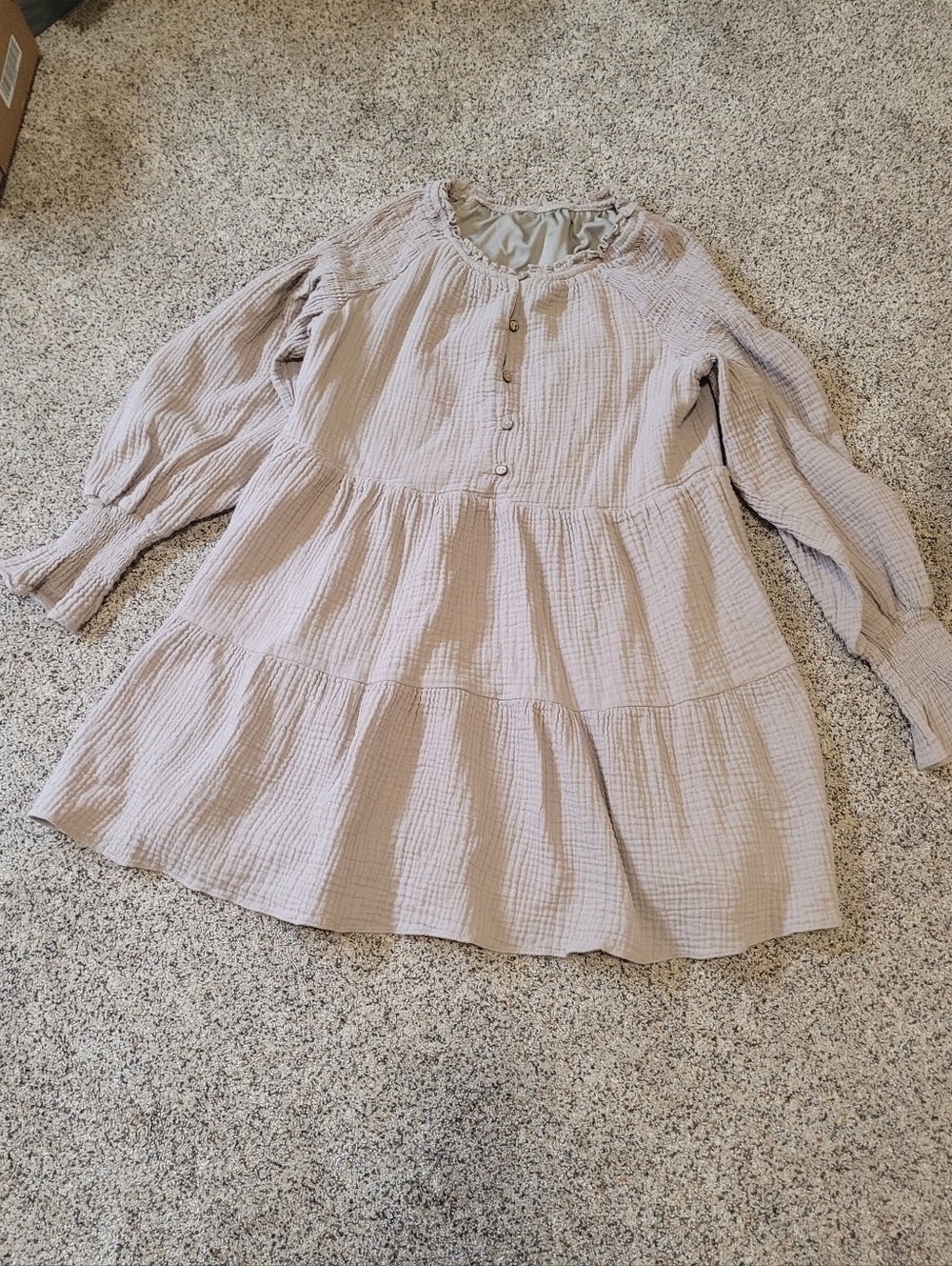 Neutral Beige Cotton Shell Mini Dress- Lined Womens Size Medium - Picture 2 of 7